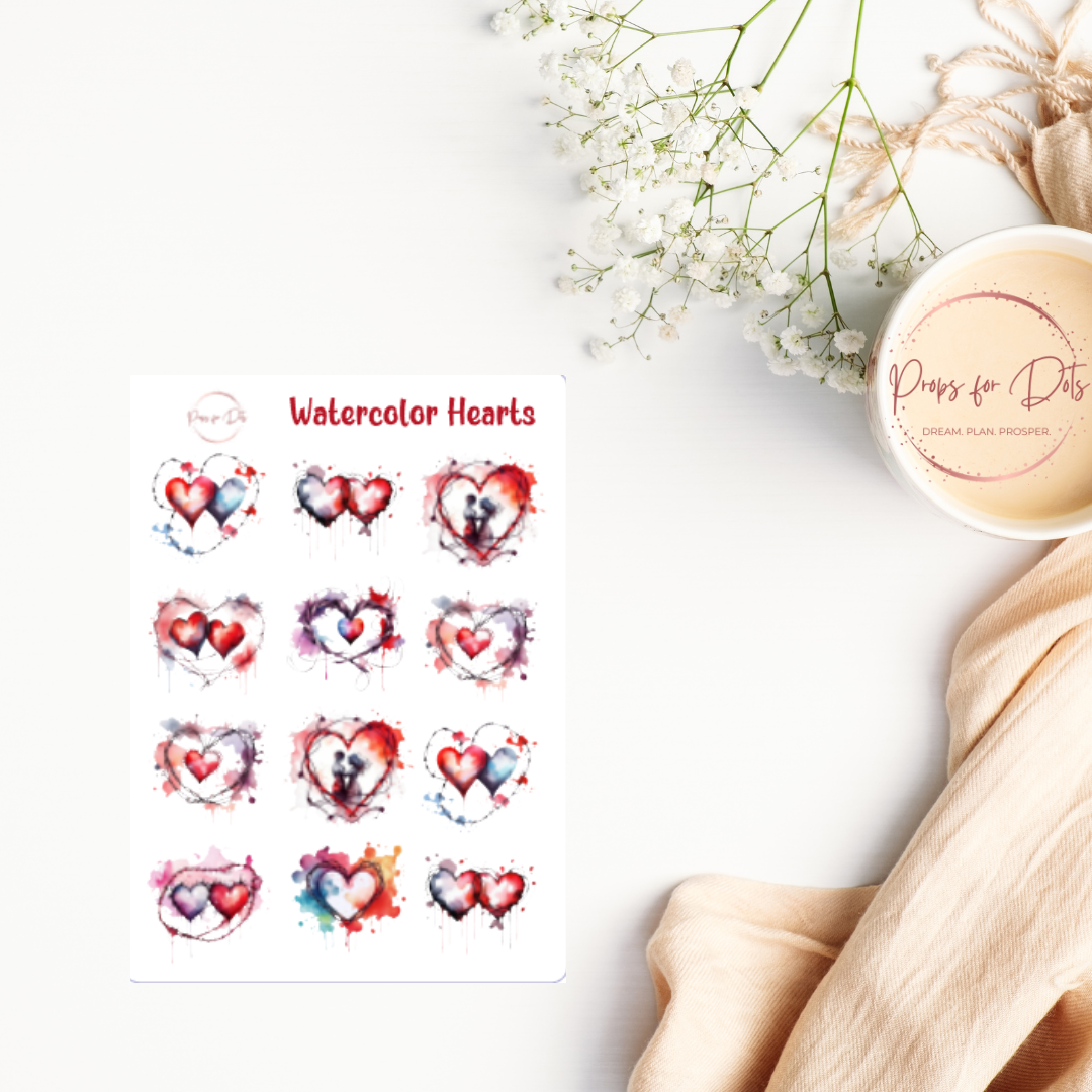 Watercolor Hearts Stickers