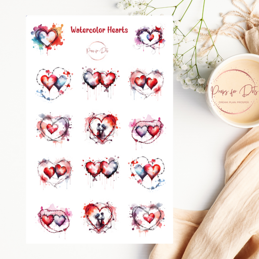 Watercolor Hearts Stickers