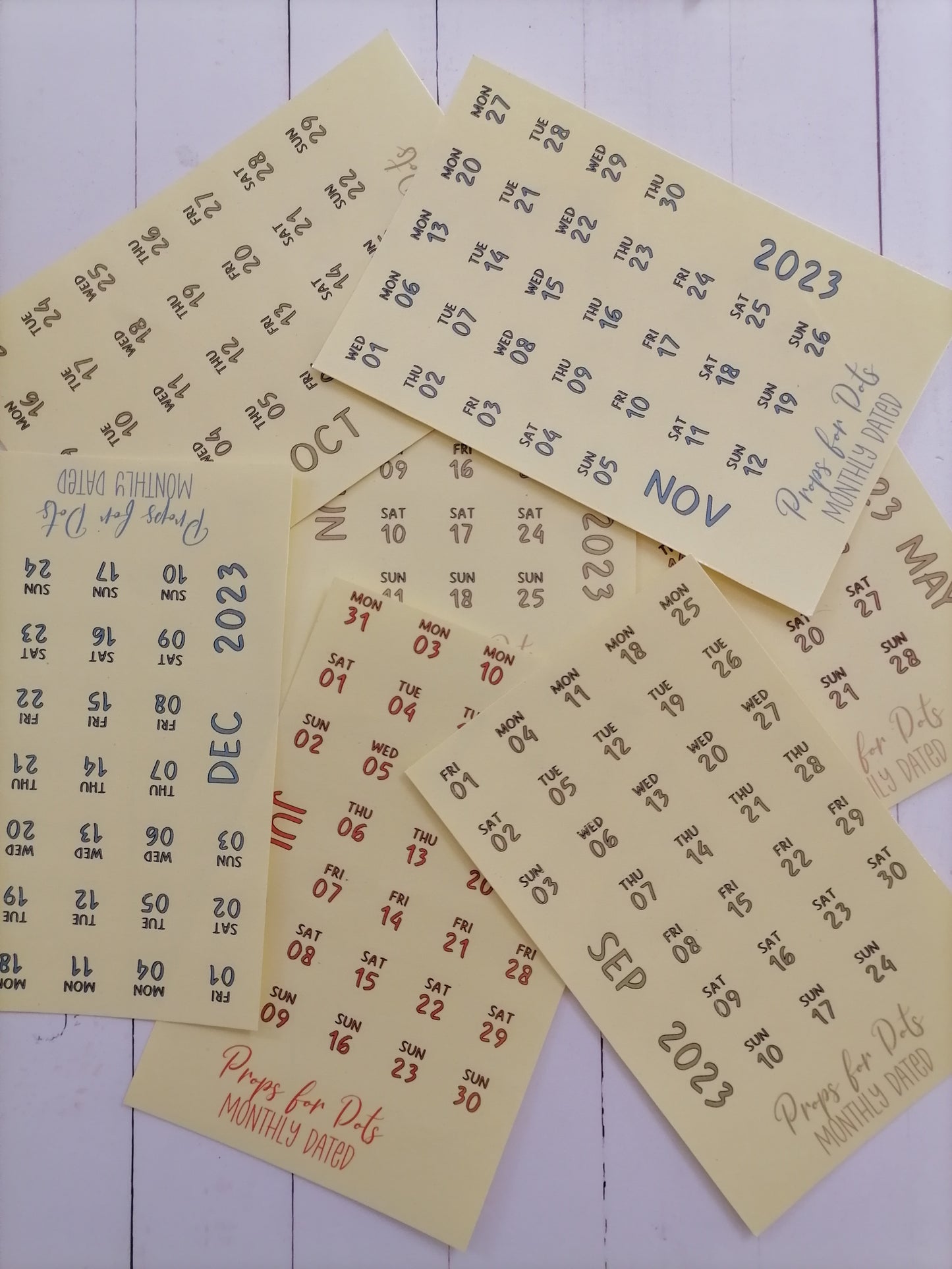 Monthly dated stickers: Abbreviated